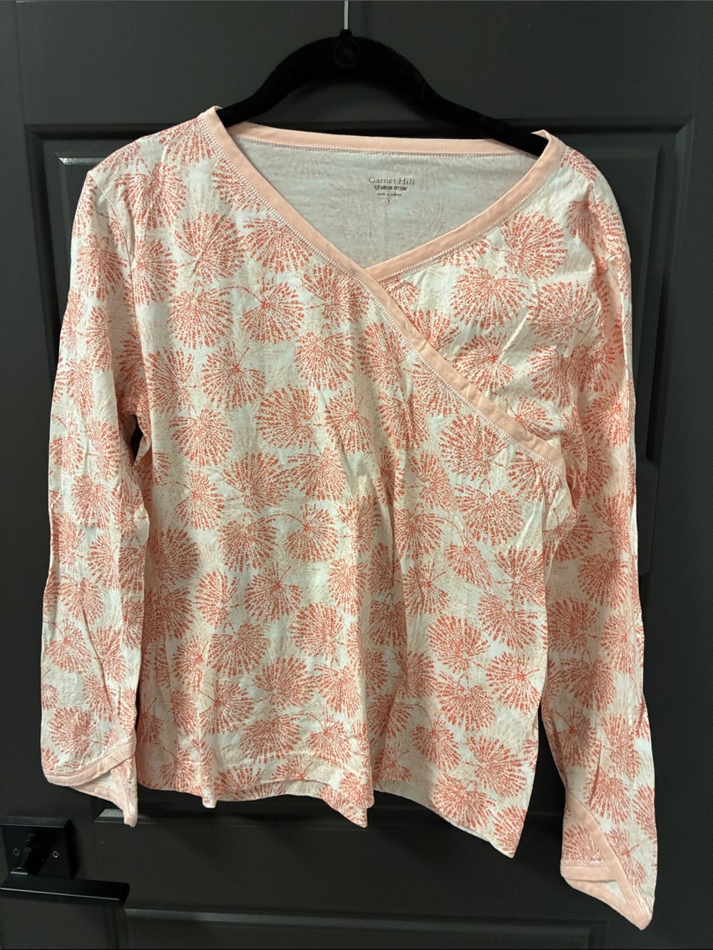Garnet Hill Pink & White Floral Long-Sleeve Asian Wrap Pajama Set - Picture 2 of 5